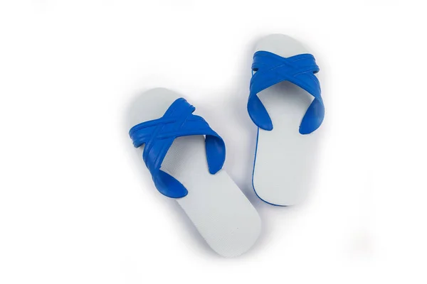 Witte Blauwe Pantoffels Geïsoleerd Witte Achtergrond — Stockfoto