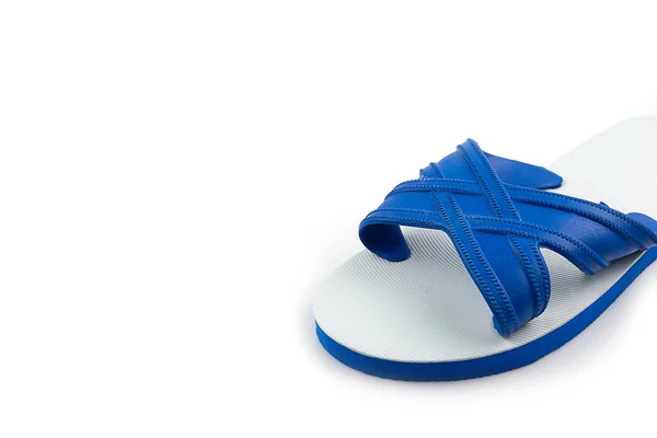 Blauw Wit Rubber Slipper Geïsoleerd Witte Achtergrond — Stockfoto