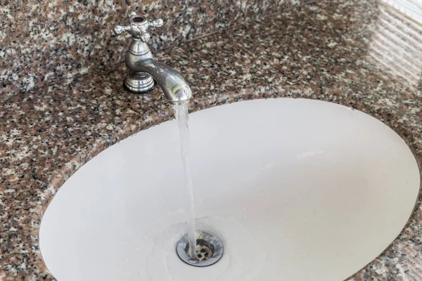 Rectangular White Ceramic Kitchen Sink Granite Top Background — Stock Photo, Image