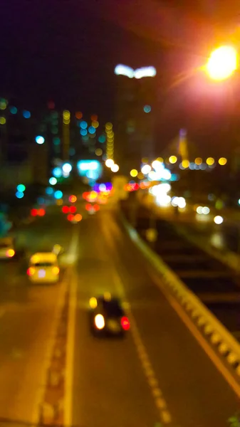 Bokeh Voiture Dans Ville Sur Route Nuit — Photo