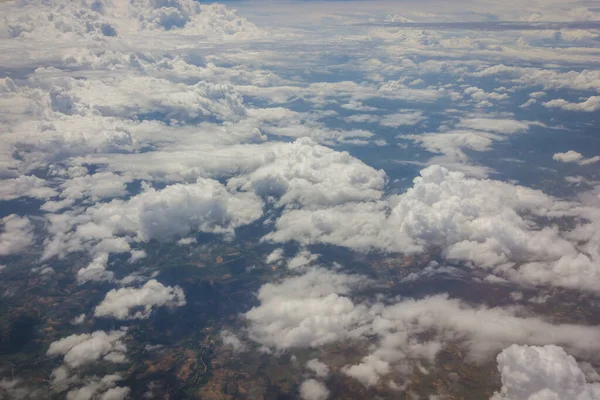 Céu Azul Com Nuvens Fundo Avião Hora Manhã — Fotografia de Stock