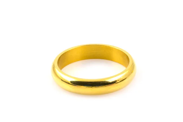 Närbild Två Guld Ringar För Bröllop Isolerad Vit Bakgrund — Stockfoto