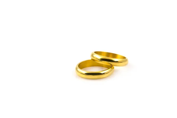 Крупним Планом Два Золоті Кільця Весілля Ізольовані Білому Тлі — стокове фото
