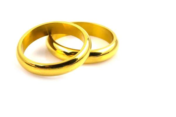 Close Two Gold Rings Wedding Isolated White Background — Stock Photo, Image