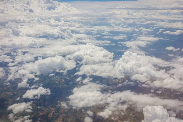 Céu Azul Com Nuvens Fundo Avião Hora Manhã — Fotografia de Stock