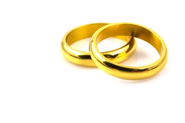 Close Two Gold Rings Wedding Isolated White Background — Stock Photo, Image