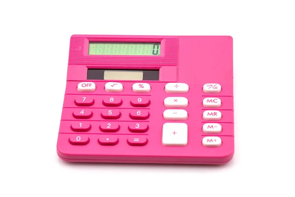Ροζ Αριθμομηχανή Άσπρο Φόντο — Φωτογραφία Αρχείου