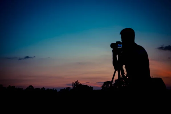 Photographe Silhouette Avec Fond Coucher Soleil — Photo