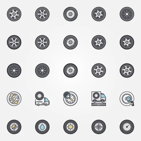 Conjunto de iconos de rueda de coche — Vector de stock