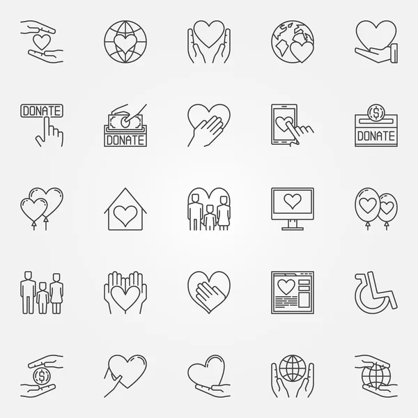 Iconos de línea delgada caridad — Vector de stock