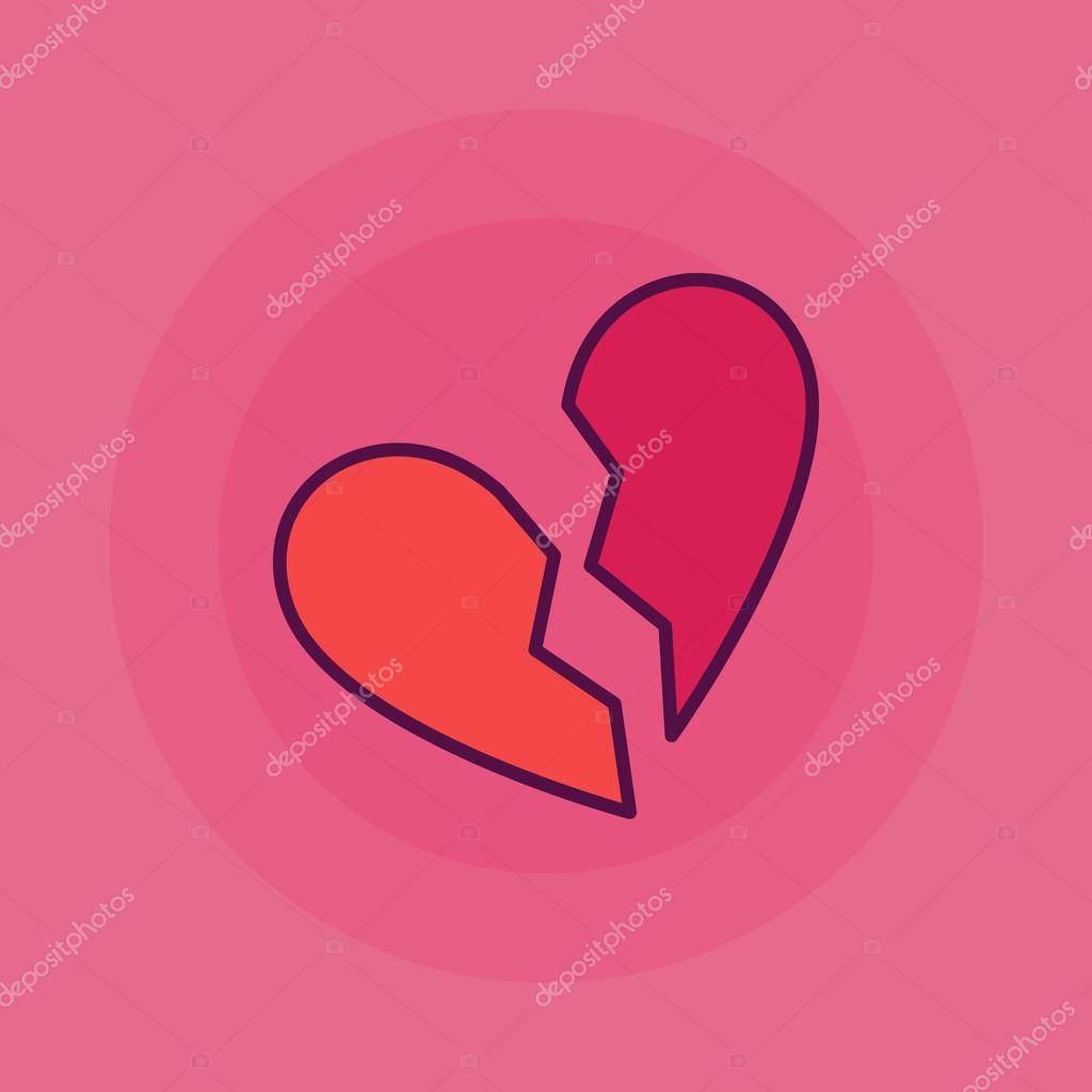 Broken heart illustratioon - vector simple divorce symbol. End of love sign on pink background