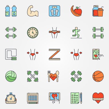 Renkli fitness satır Icons set