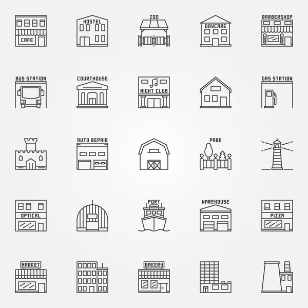 City buildings icons set — Stock Vector