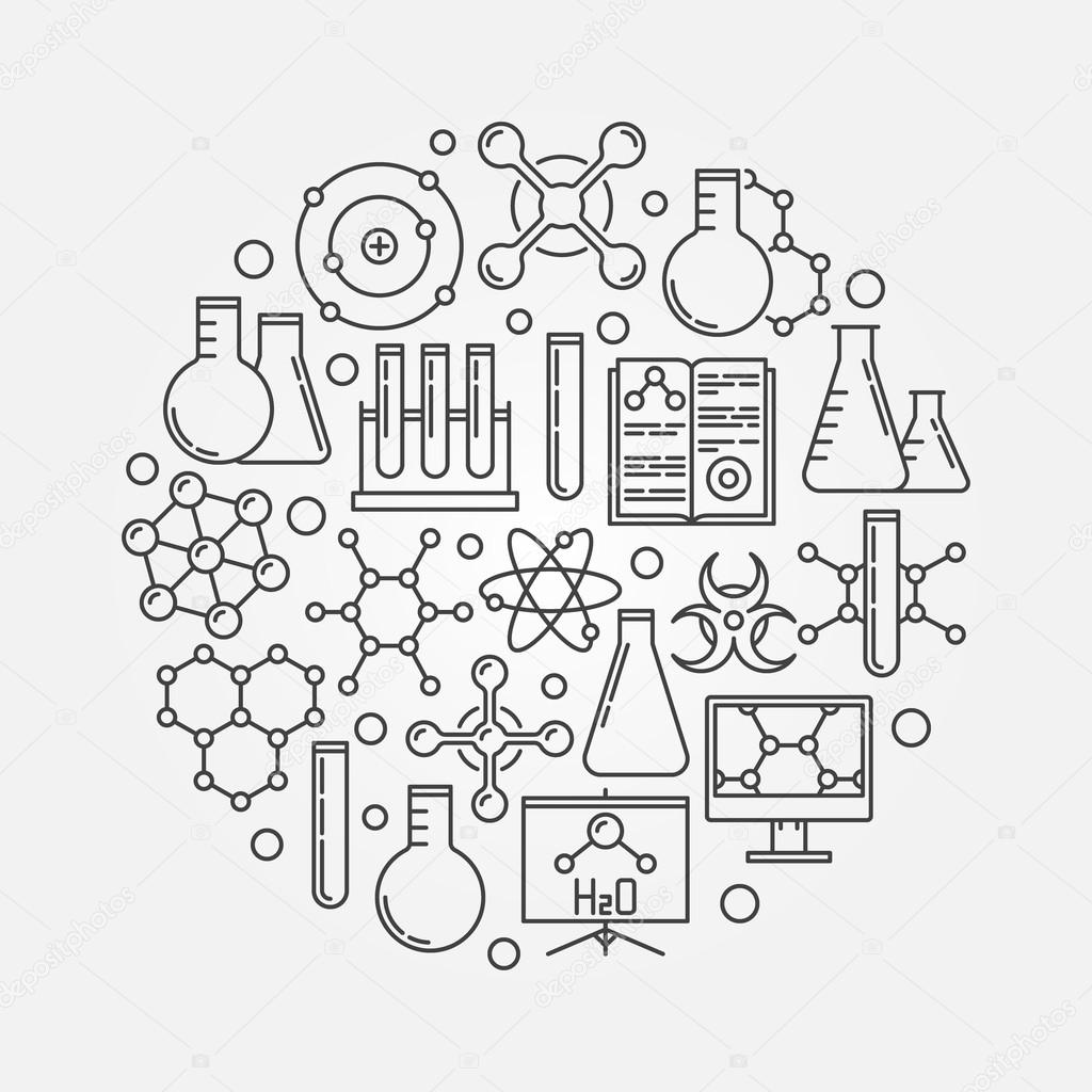 Chemistry vector illustration. Round science symbol made of thin line chemistry icons. Education minimal concept