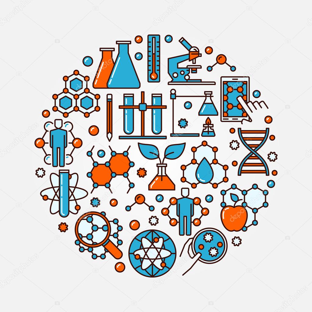 Biotechnology flat round symbol. Vector science and chemistry illustration concept. Molecular biology colorful sign