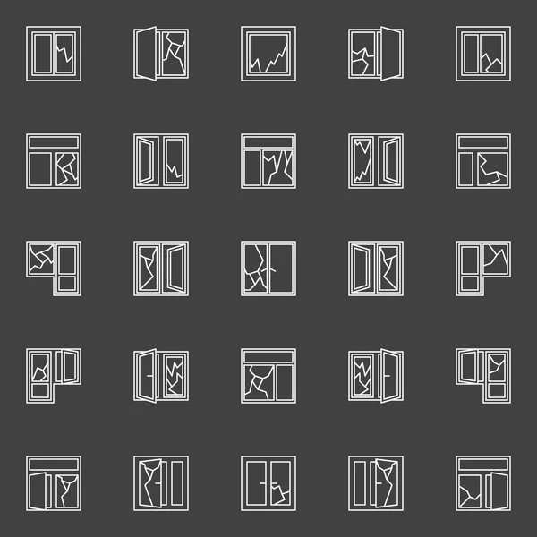 Iconos de concepto de ventana rota — Vector de stock