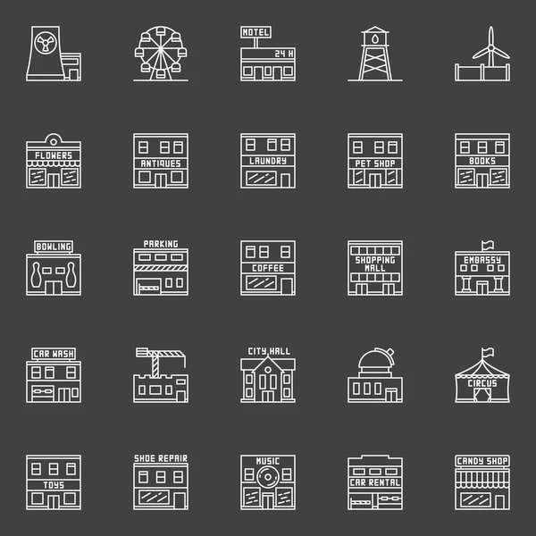 Edifici e costruzioni icone — Vettoriale Stock