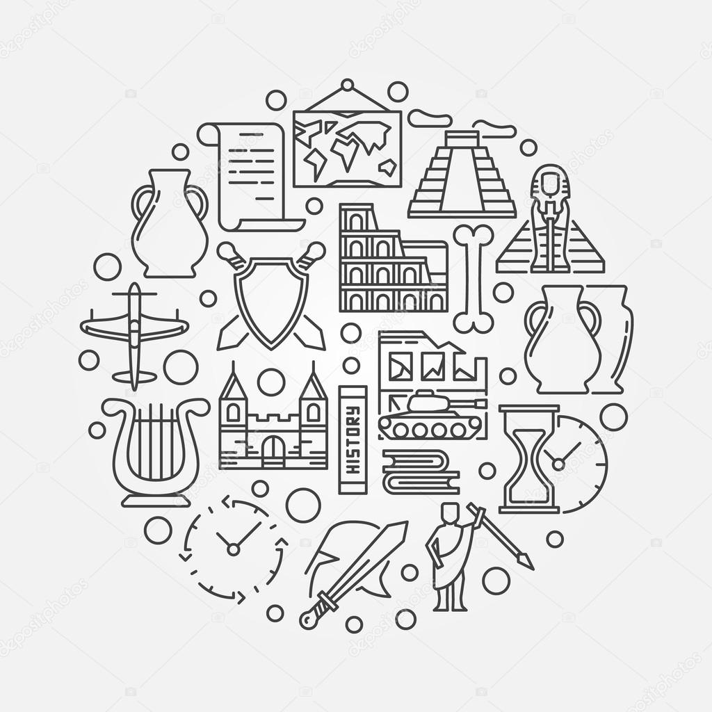 Vector round history sign. Creative circular symbol of the study of past events