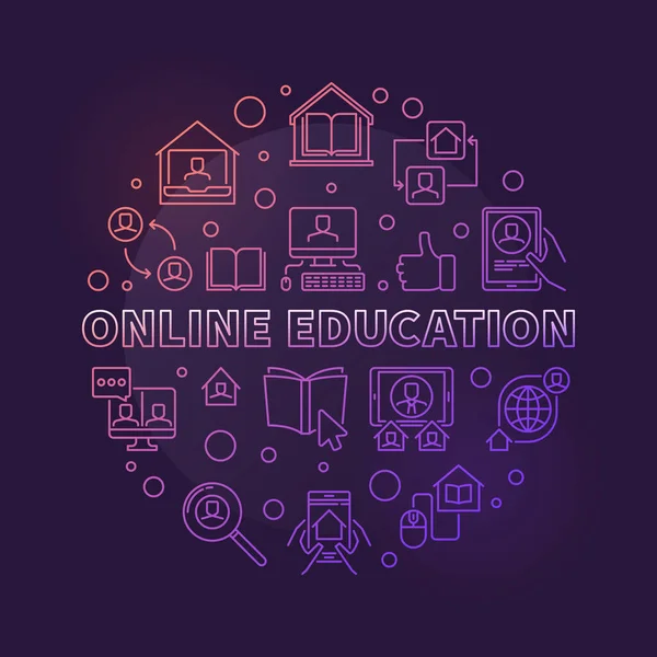 Online Education vector round colorful outline illustration — Stock Vector