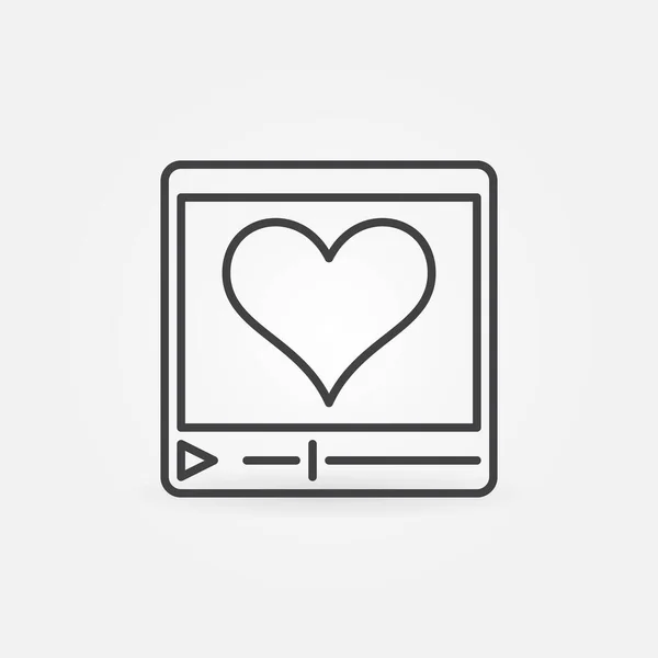 Kalp dış hatları ikonlu video oynatıcı. Vektör çizgi işaretini destekle — Stok Vektör