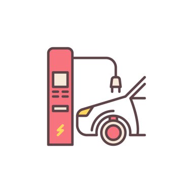 Elektrik Yeniden Yükleme Noktası vektör renkli simgede araba