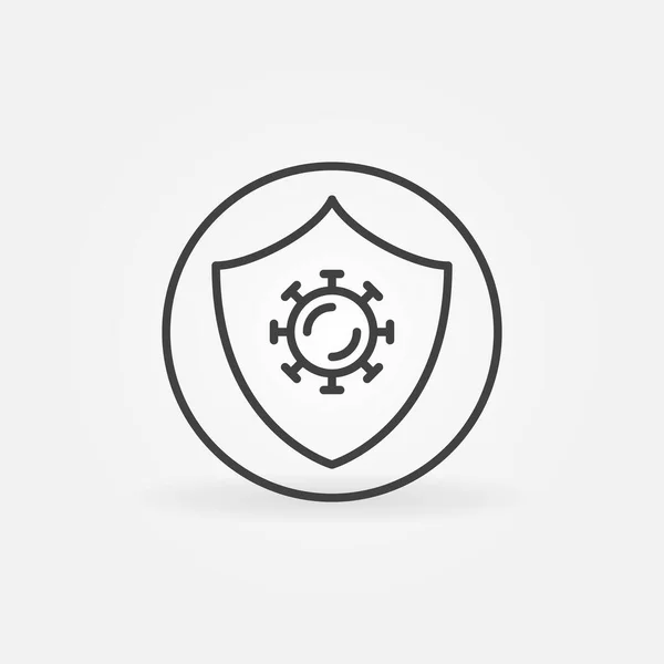 Cercle avec l'icône de concept de vecteur de contour de virus et de bouclier — Image vectorielle