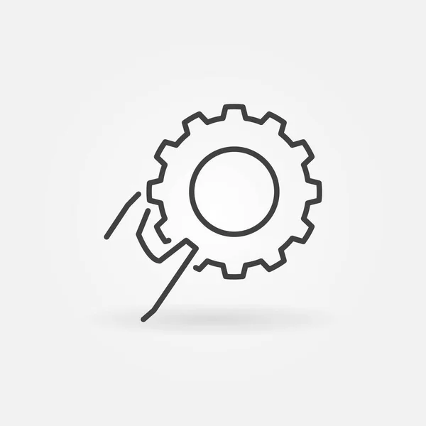 Hand holding Cog Wheel line vector Settings concept icon — Stock Vector