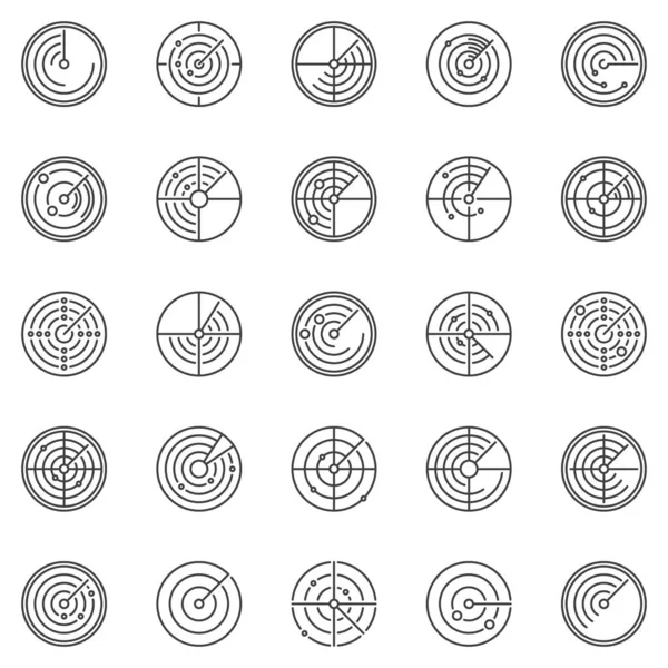 Radar redondo esquema concepto vector iconos conjunto — Archivo Imágenes Vectoriales