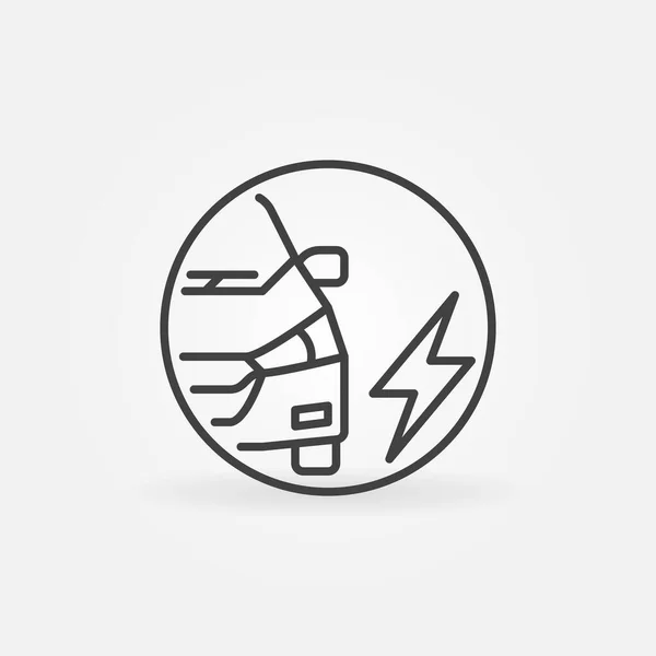 EV with Lightning outline vector concept round icon — Stock Vector