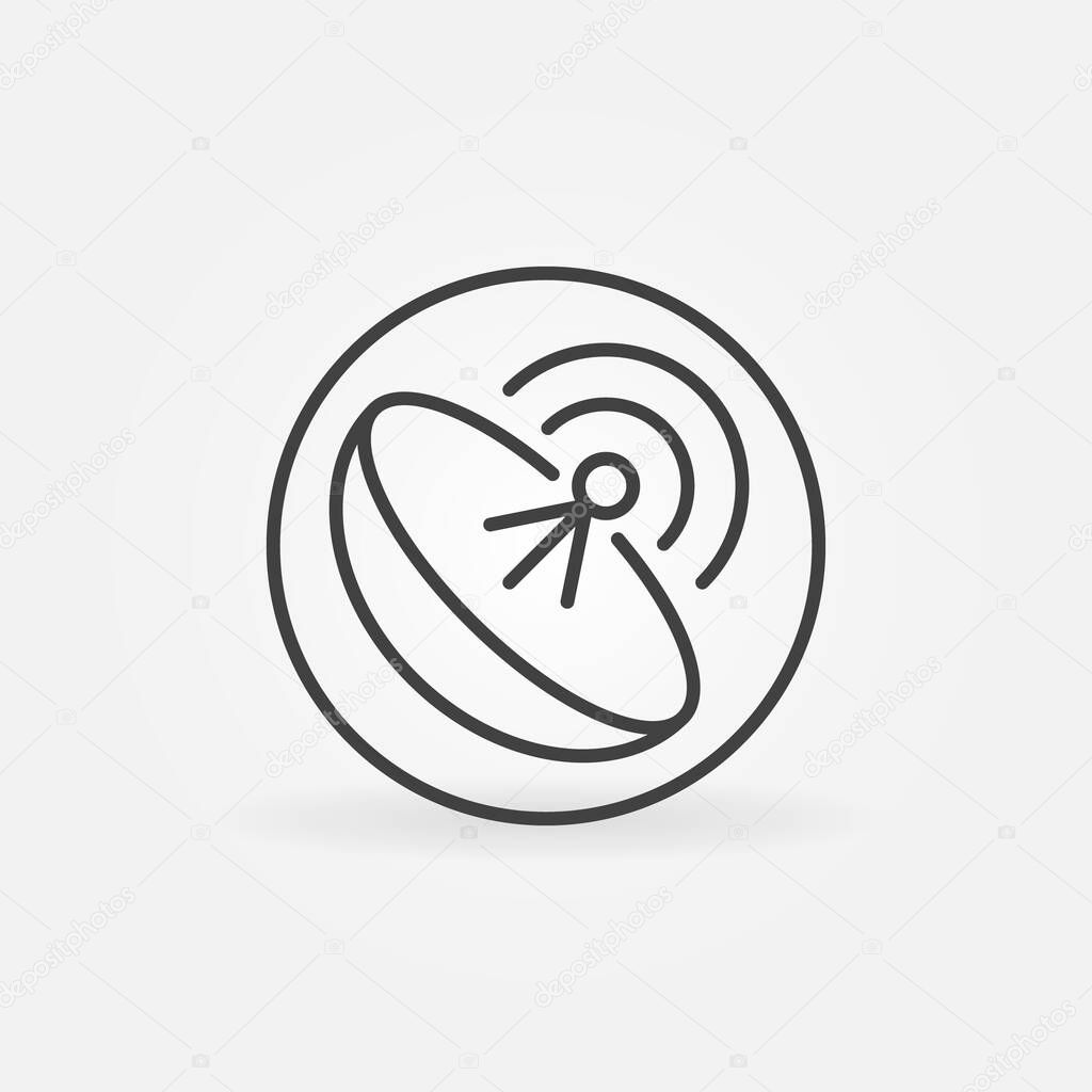 Circle with Parabolic Antenna Dish vector concept icon or sign in outline style