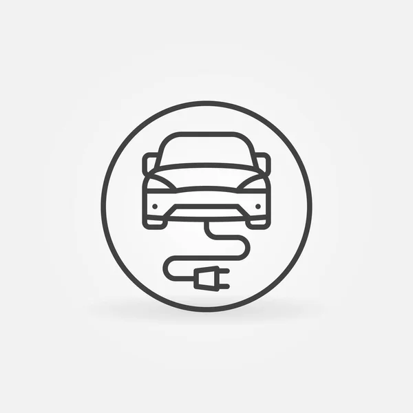 Carro elétrico com plug vetor conceito redondo ícone de linha — Vetor de Stock