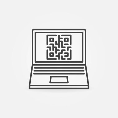 Dizüstü bilgisayar ekran vektörü konsept çizgisi simgesindeki QR Kodu
