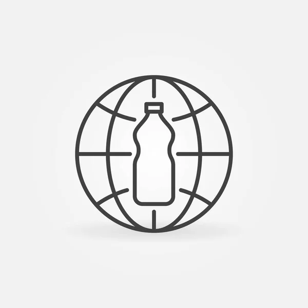 具有地球地球线形矢量概念图标的塑料瓶 — 图库矢量图片