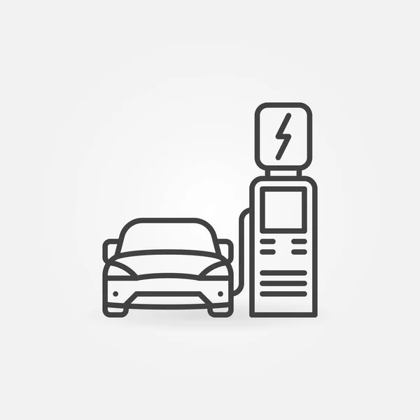 Elektrisk bil och EV laddstation skissera vektor ikon — Stock vektor