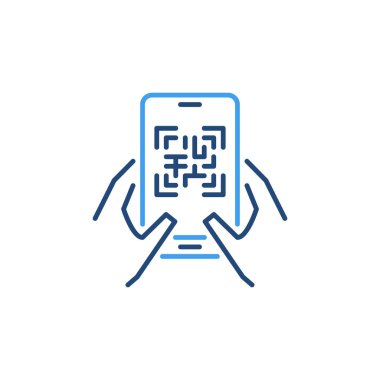 El ile QR Kodu ile telefon vektör kavramı renkli simge