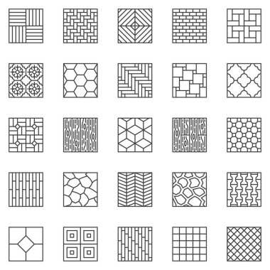 Döşeme çizgisi simgeleri ayarlandı. Vektör Döşeme Malzemeleri sembolleri