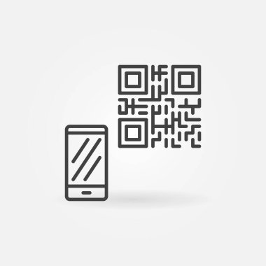 Smartphone vektör ince çizgi konsept simgesi ile QR Kodu