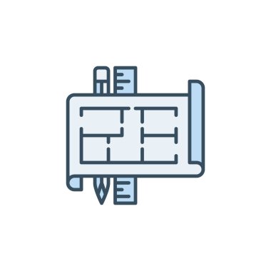 Kalem ve Cetvel vektör mavi ikonlu Kat Planı