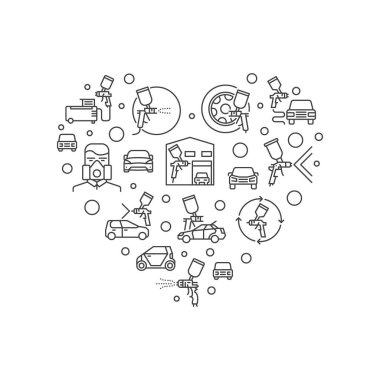 Otomatik Kaporta Boyama vektörü kalp şekli çizimi çizimi