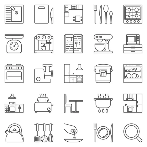 厨房轮廓图标集向量工具和工具符号 — 图库矢量图片