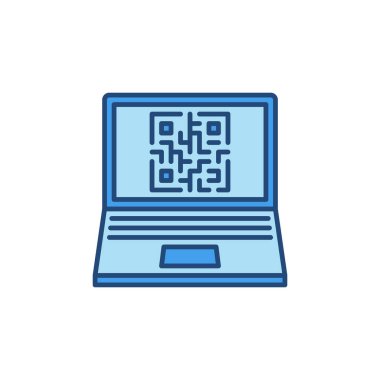 QR Kod vektör konsepti renkli dizüstü bilgisayar ekranı