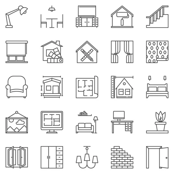 Interior Design outline concept icons set. Vector symbols — Stok Vektör