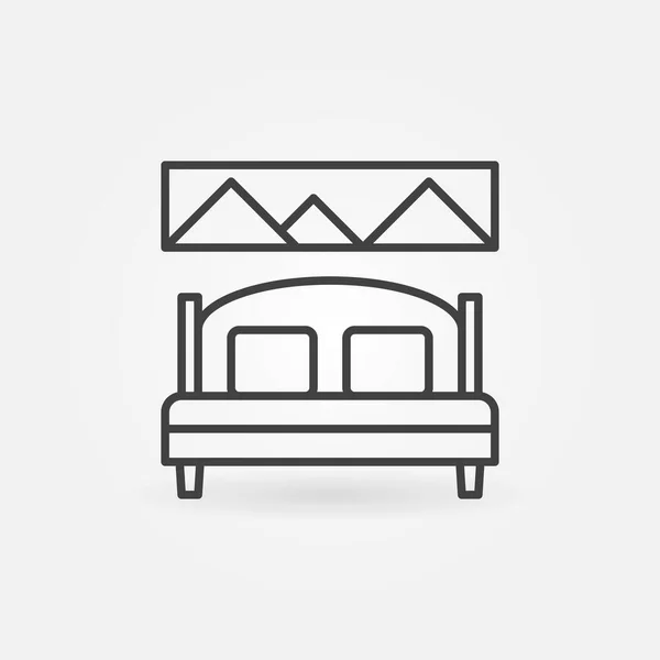 Double Bed and Picture above vector concept line icon — Image vectorielle
