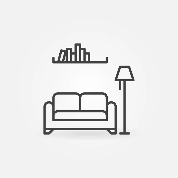 Sofa met Lamp en Boekenplank lineaire vector concept icoon — Stockvector