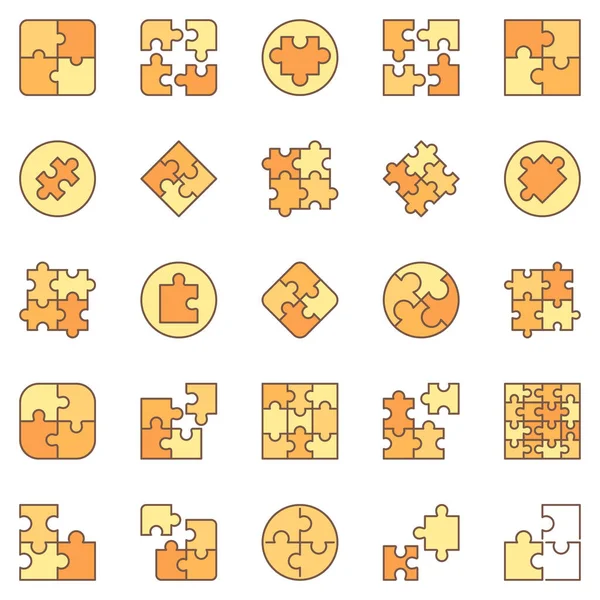 Jigsaw puzzle colored icons set - vector puzzles signs — Stockový vektor