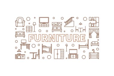Mobilya vektörü konsepti doğrusal yatay illüstrasyon veya afiş