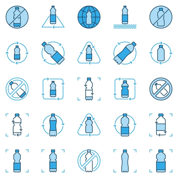 Plastikflaschen Recycling blaue Symbole Set. Vektor Recycle Zeichen — Stockvektor