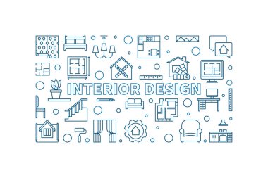 İç tasarım vektörü yatay doğrusal mavi çizim