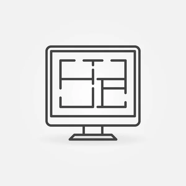 Pantalla de computadora con icono de concepto de vector de plan de casa — Archivo Imágenes Vectoriales