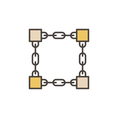 Bloklar renkli simge ile zincir - vektör Blokzinciri sembolü